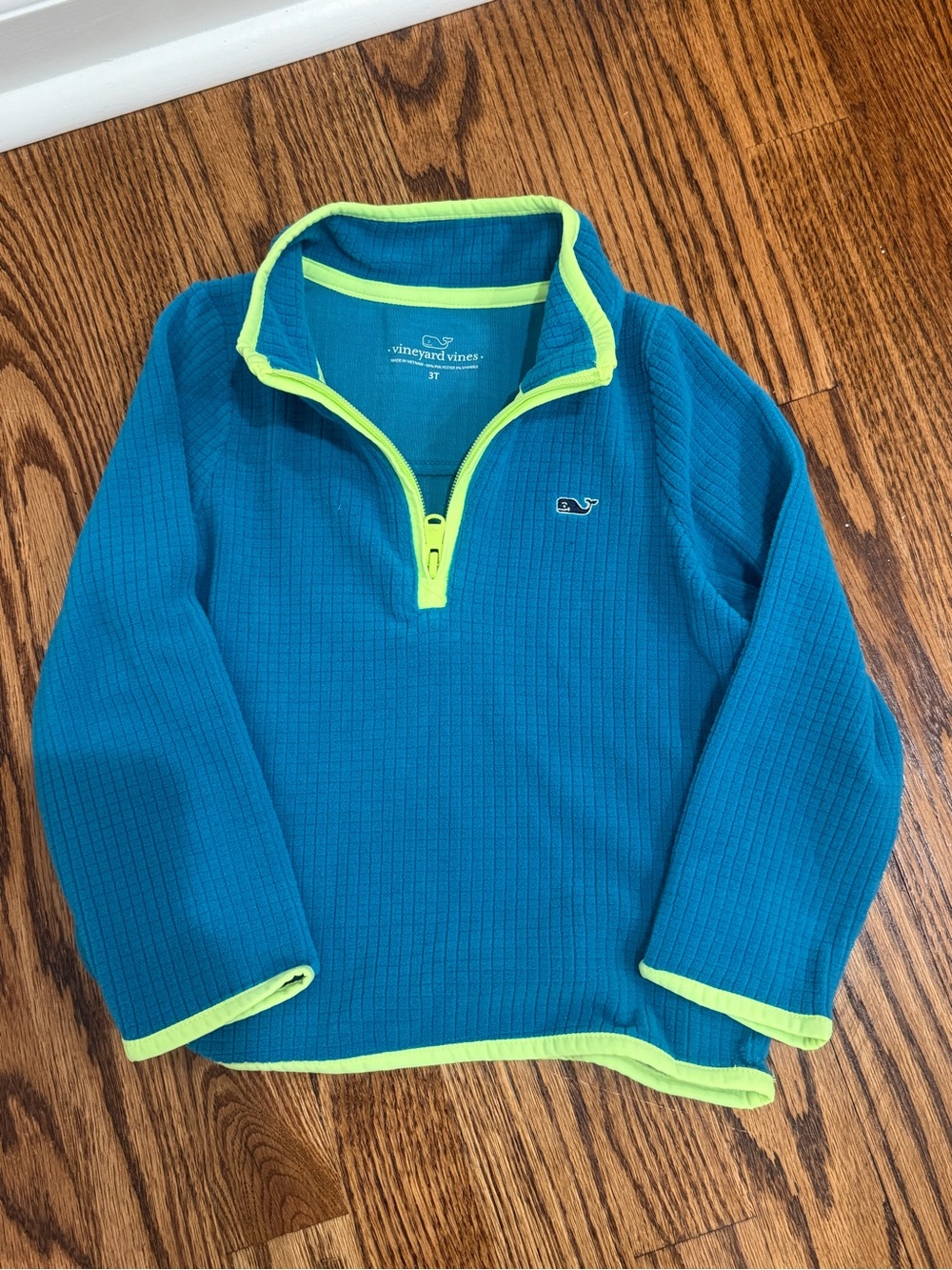 Vineyard Vines Teal Half-Zip Pullover with Neon Lime Trim
